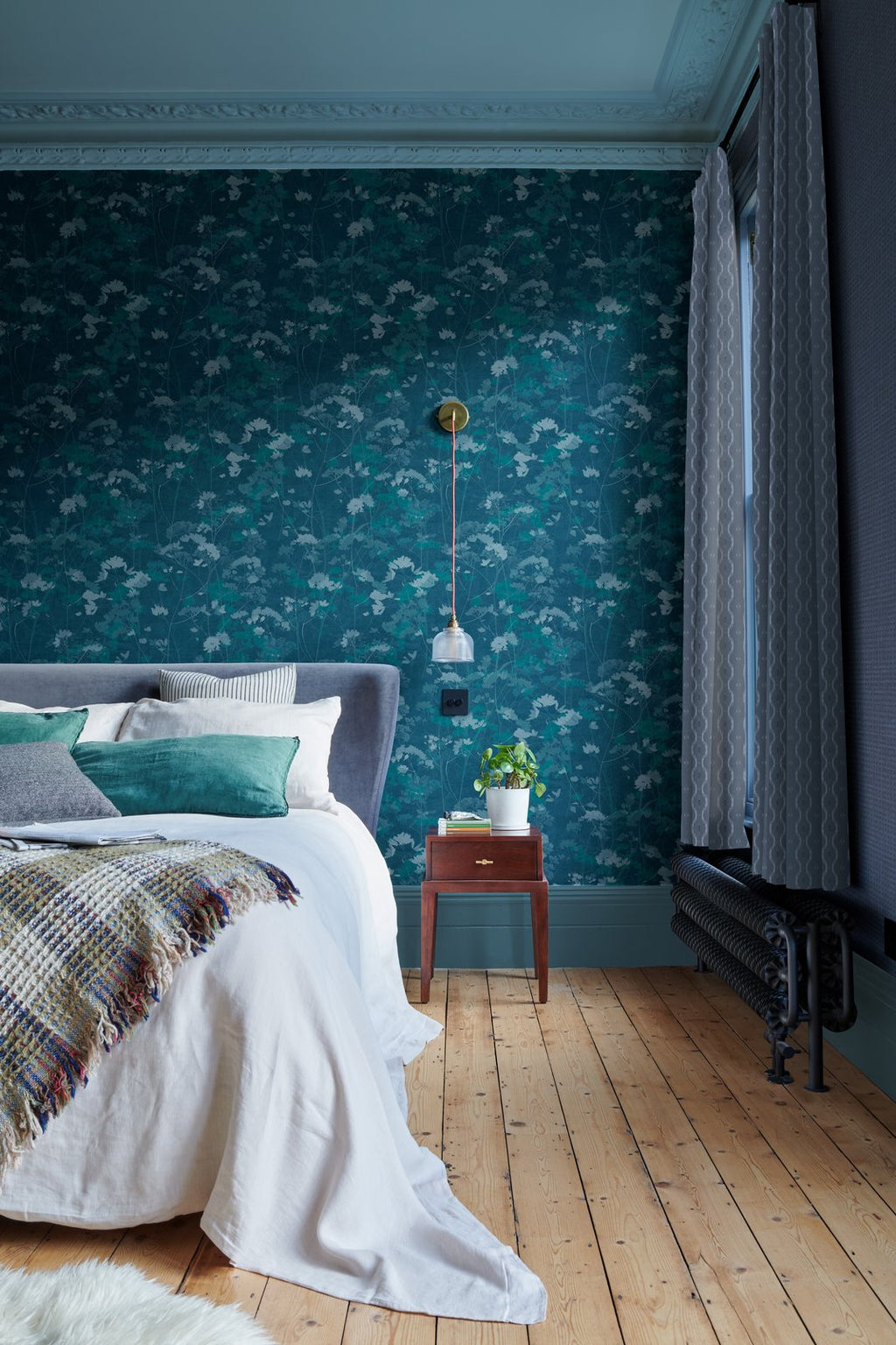 Flower Press Denim Wallpaper