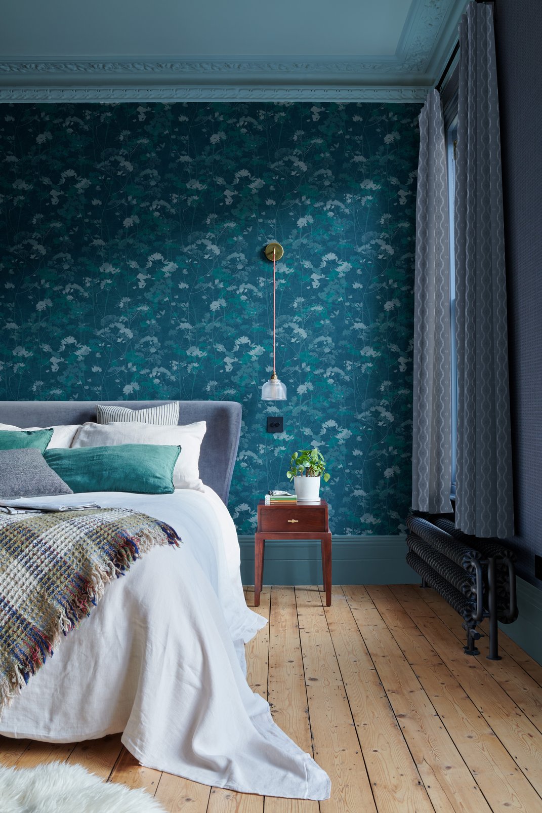 Flower Press Denim Wallpaper