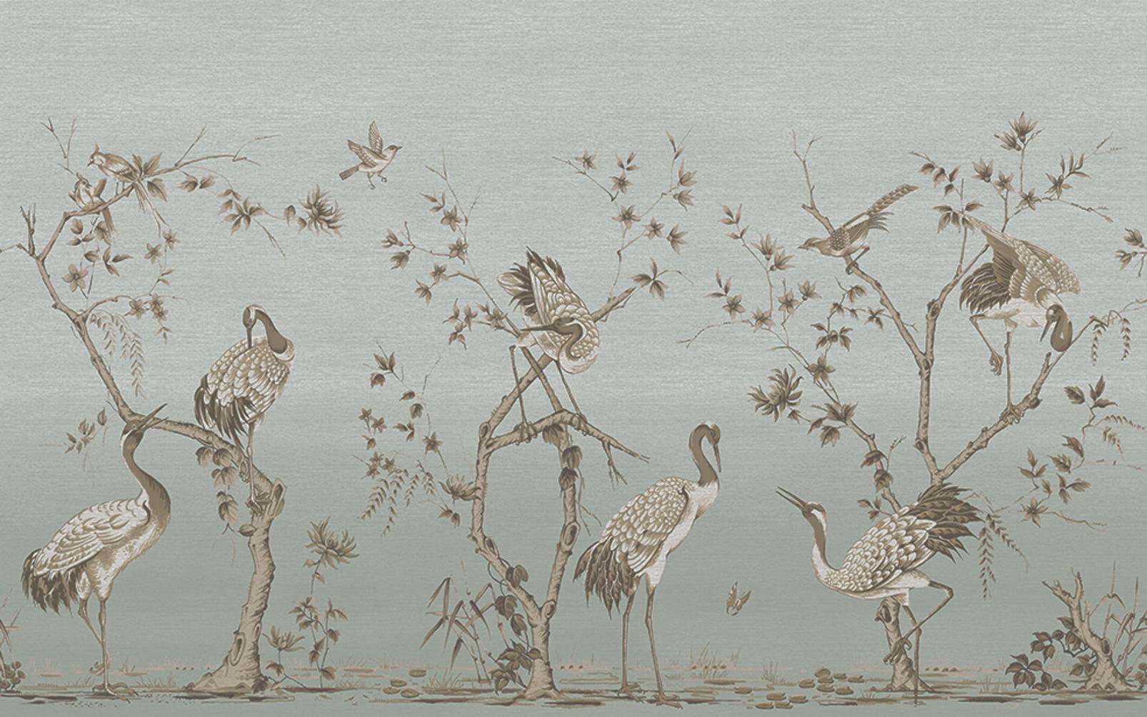 Grazing Cranes Morning Bespoke Mural