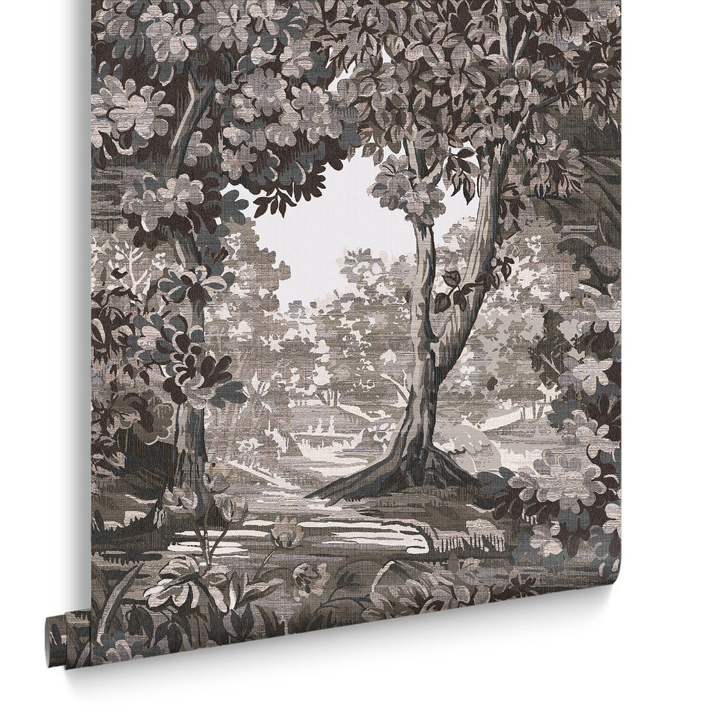 Bodenham Etching Charcoal Wallpaper