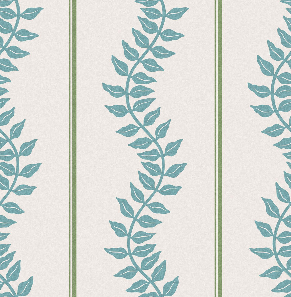 Laurel Leaf Stripe Blue & Green Wallpaper