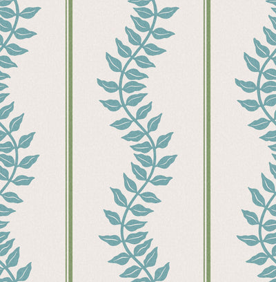 Laurel Leaf Stripe Blue & Green Wallpaper