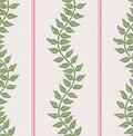 Laurel Leaf Stripe Pink & Green Wallpaper