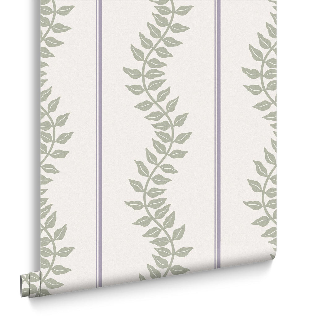Laurel Leaf Stripe Mauve & Sage Wallpaper