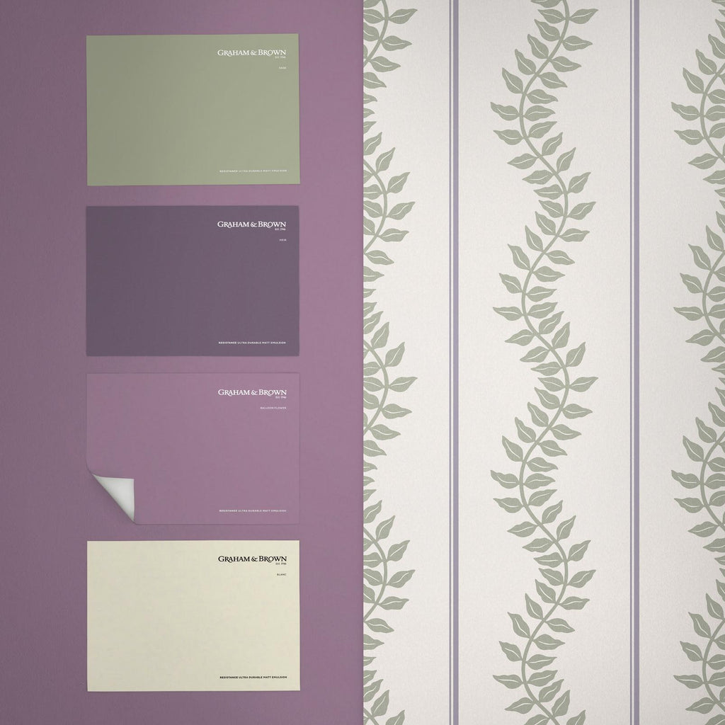 Laurel Leaf Stripe Mauve & Sage Wallpaper