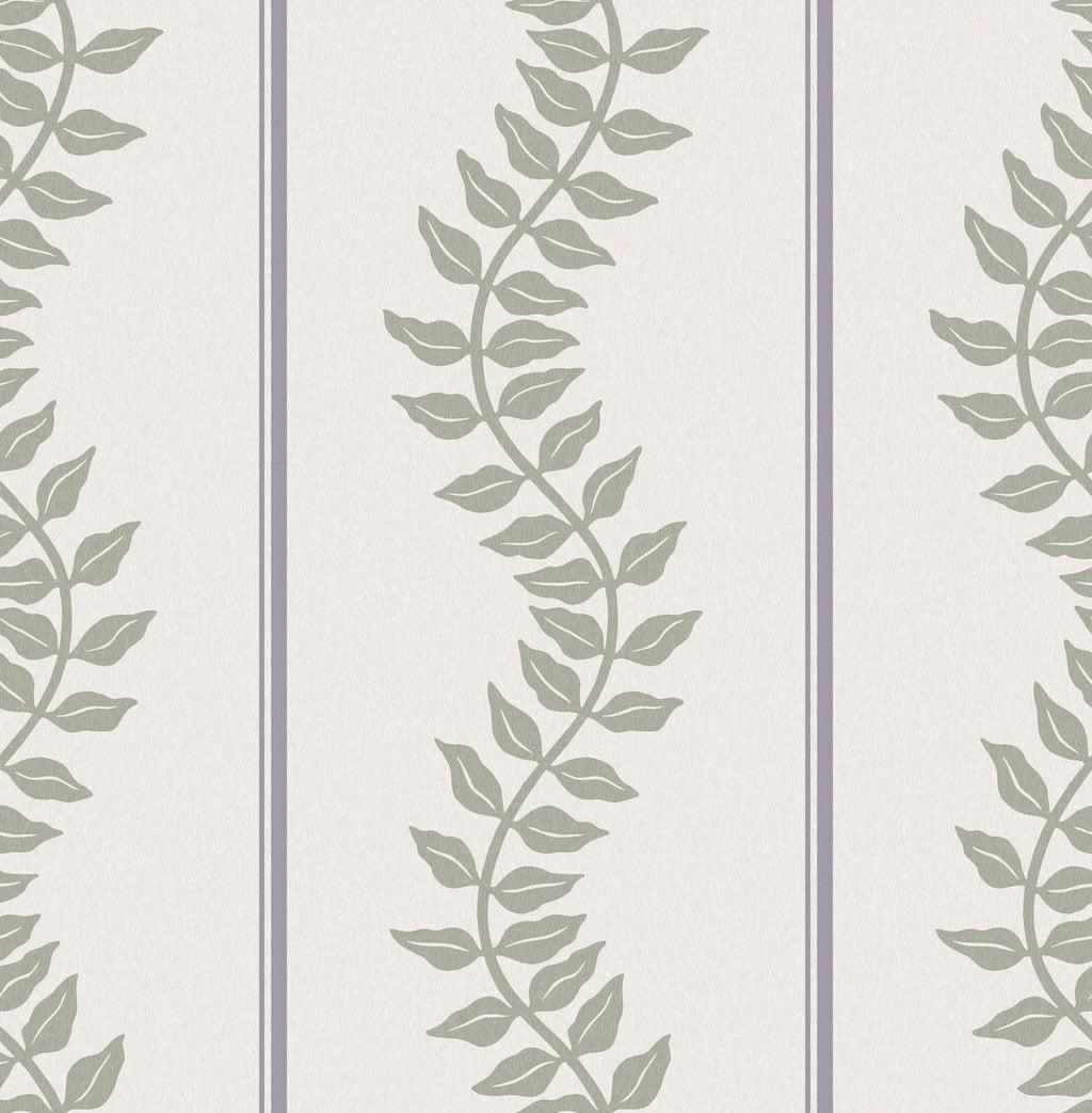 Laurel Leaf Stripe Mauve & Sage Wallpaper
