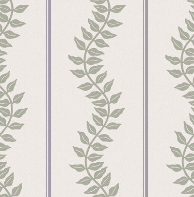 Laurel Leaf Stripe Mauve & Sage Wallpaper