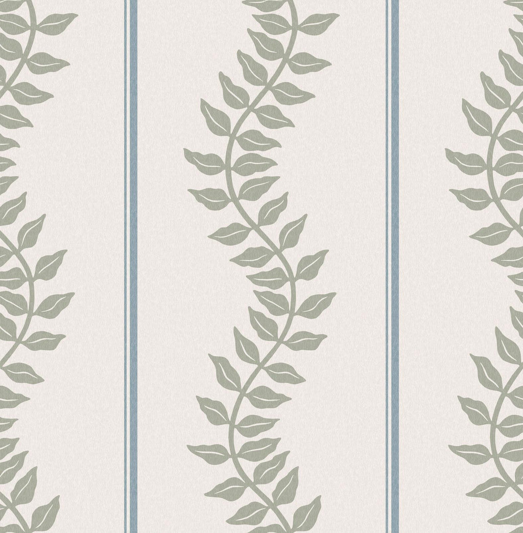 Laurel Leaf Stripe Sky & Green Wallpaper