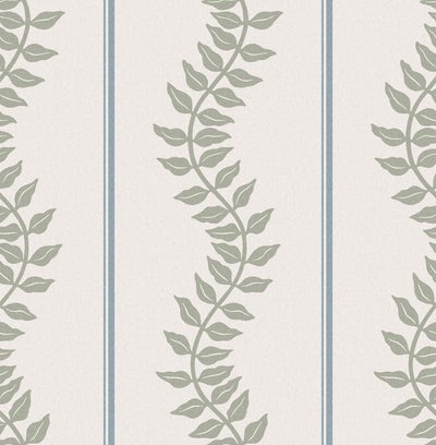 Laurel Leaf Stripe Sky & Green Wallpaper