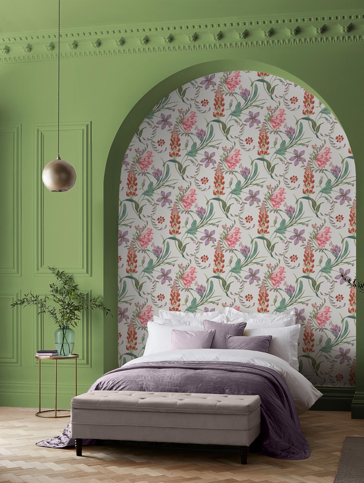 Botanist's Scroll Pink Wallpaper