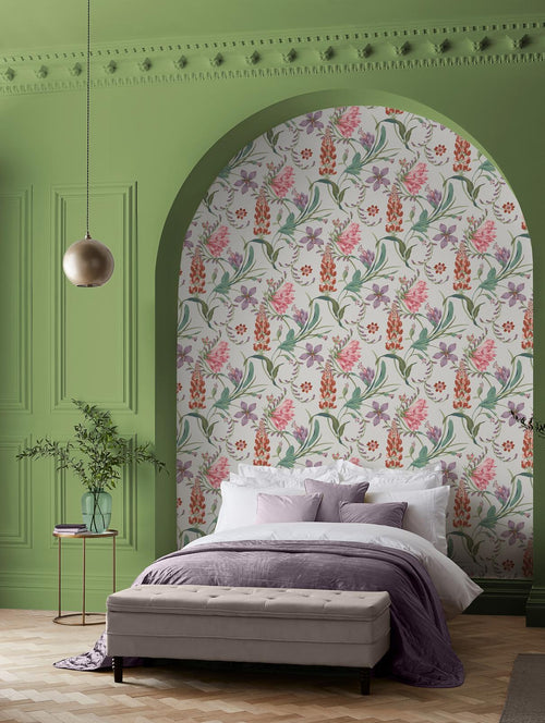 Botanist's Scroll Pink Wallpaper