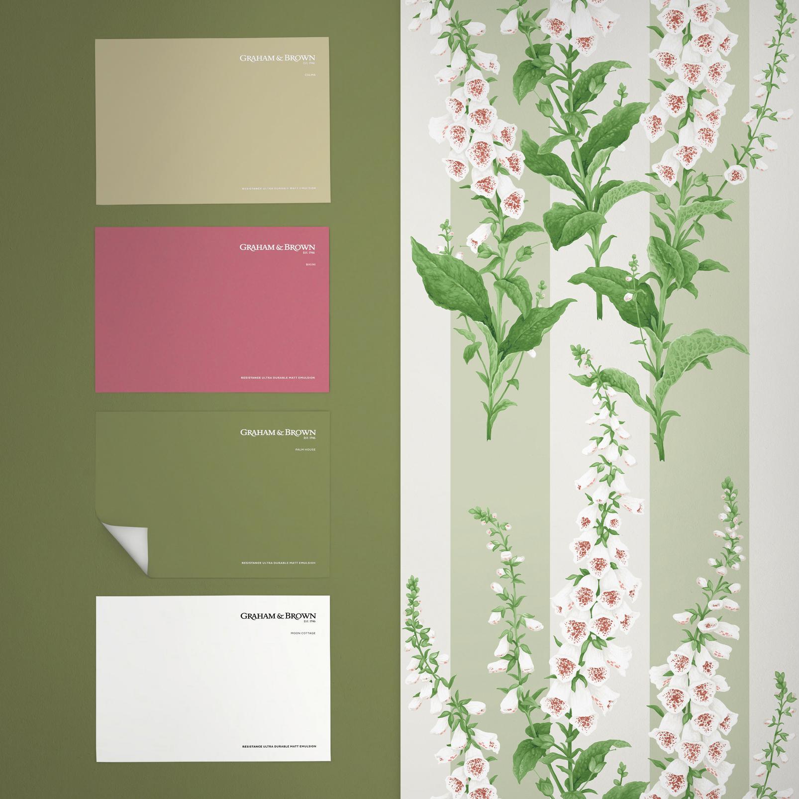 Foxglove Stripe Sage Wallpaper