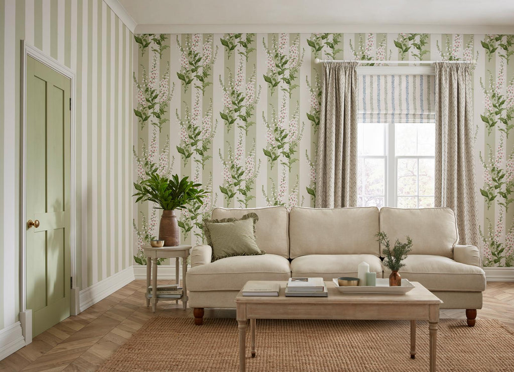 Foxglove Stripe Sage Wallpaper