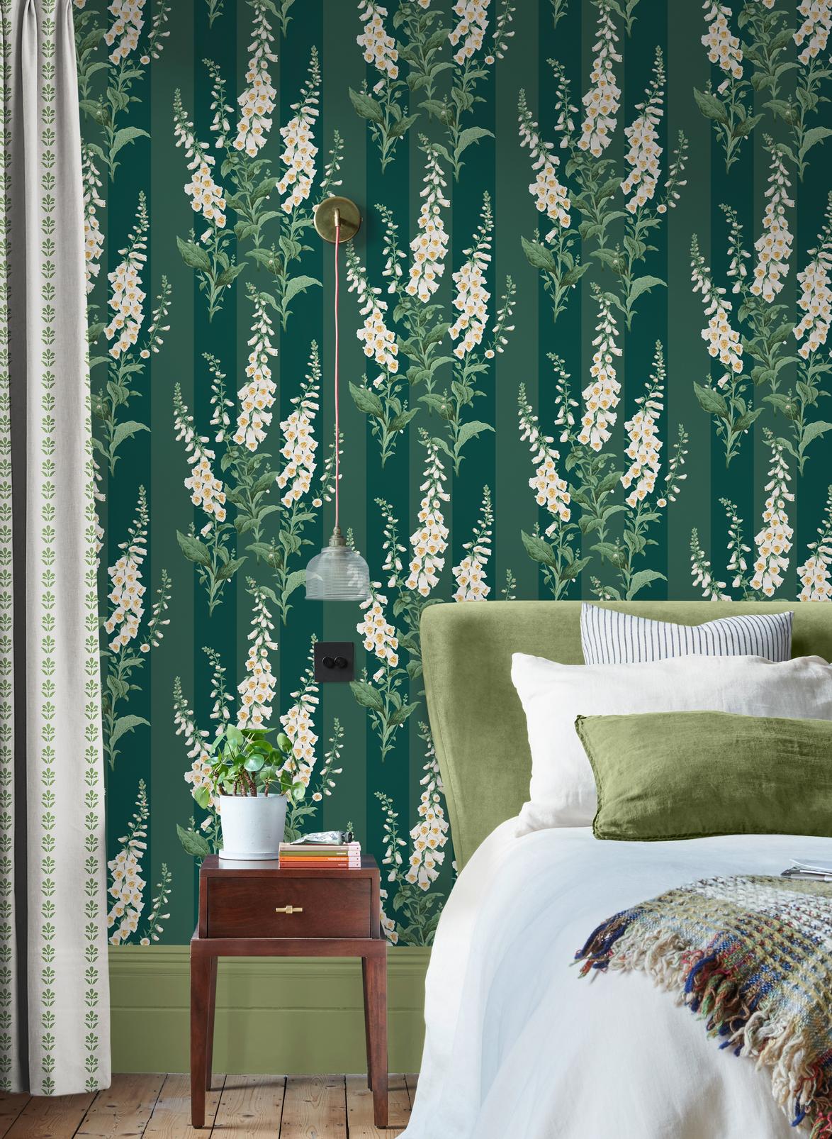 Foxglove Stripe Teal Wallpaper