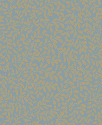 Gilded Leaf Sky Blue & Pale Gold Wallpaper