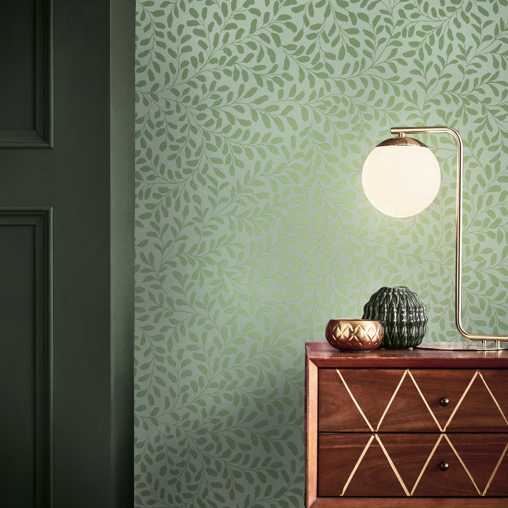 Gilded Leaf Sage & Pale Gold Wallpaper