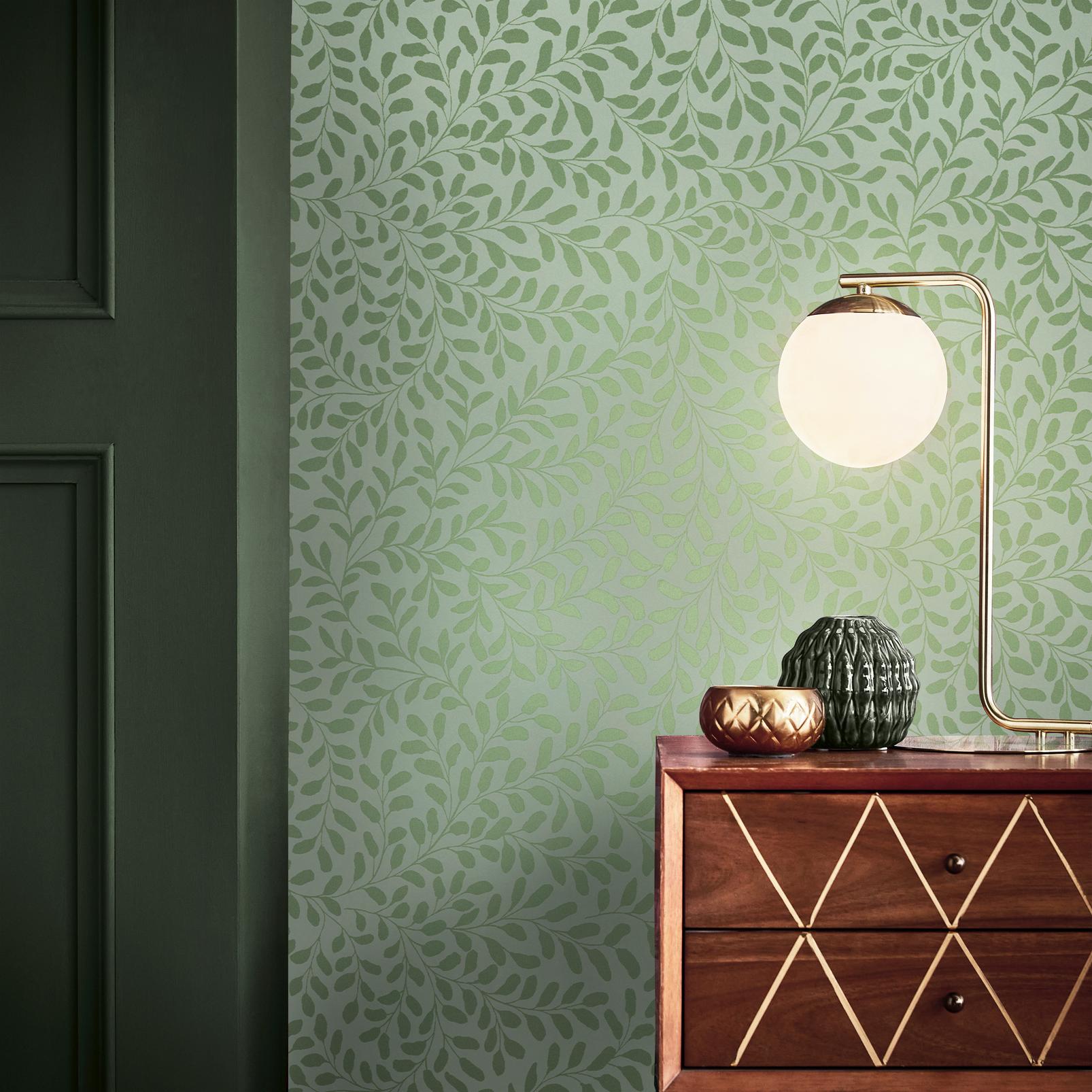Gilded Leaf Sage & Pale Gold Wallpaper