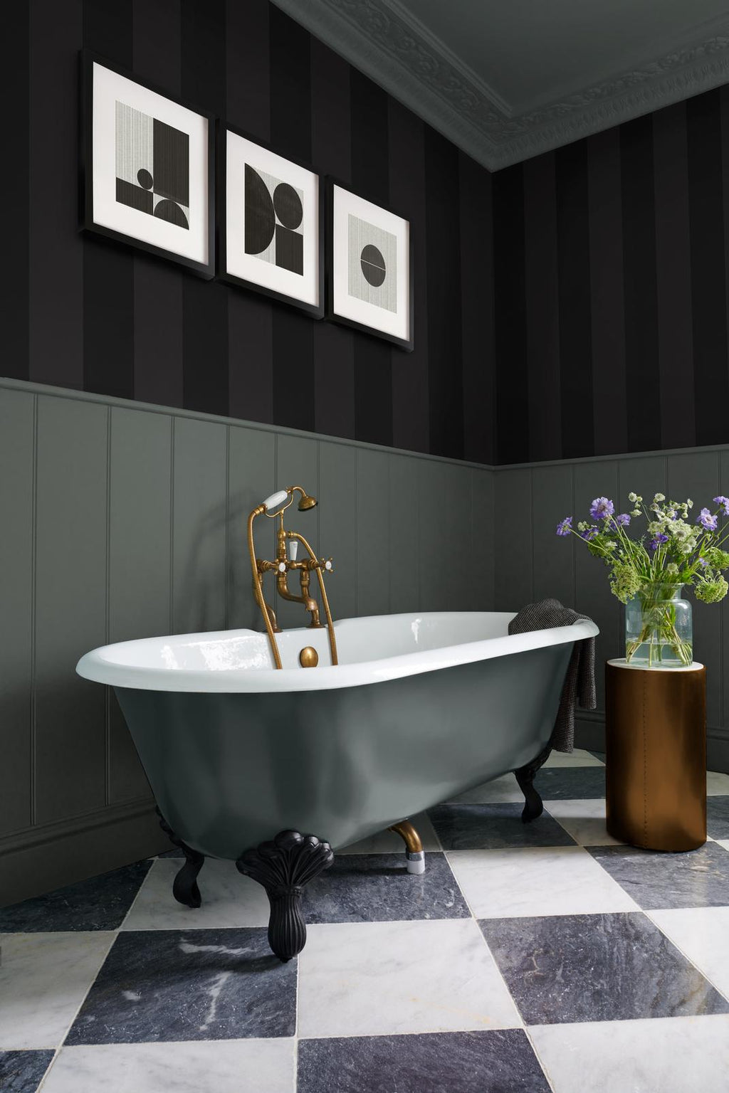 Quartet Stripe Charcoal Wallpaper