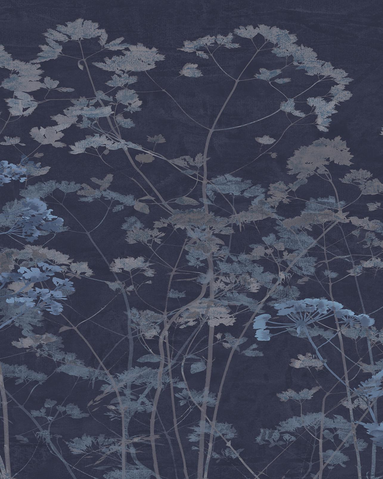 Flower Press Indigo Bespoke Mural