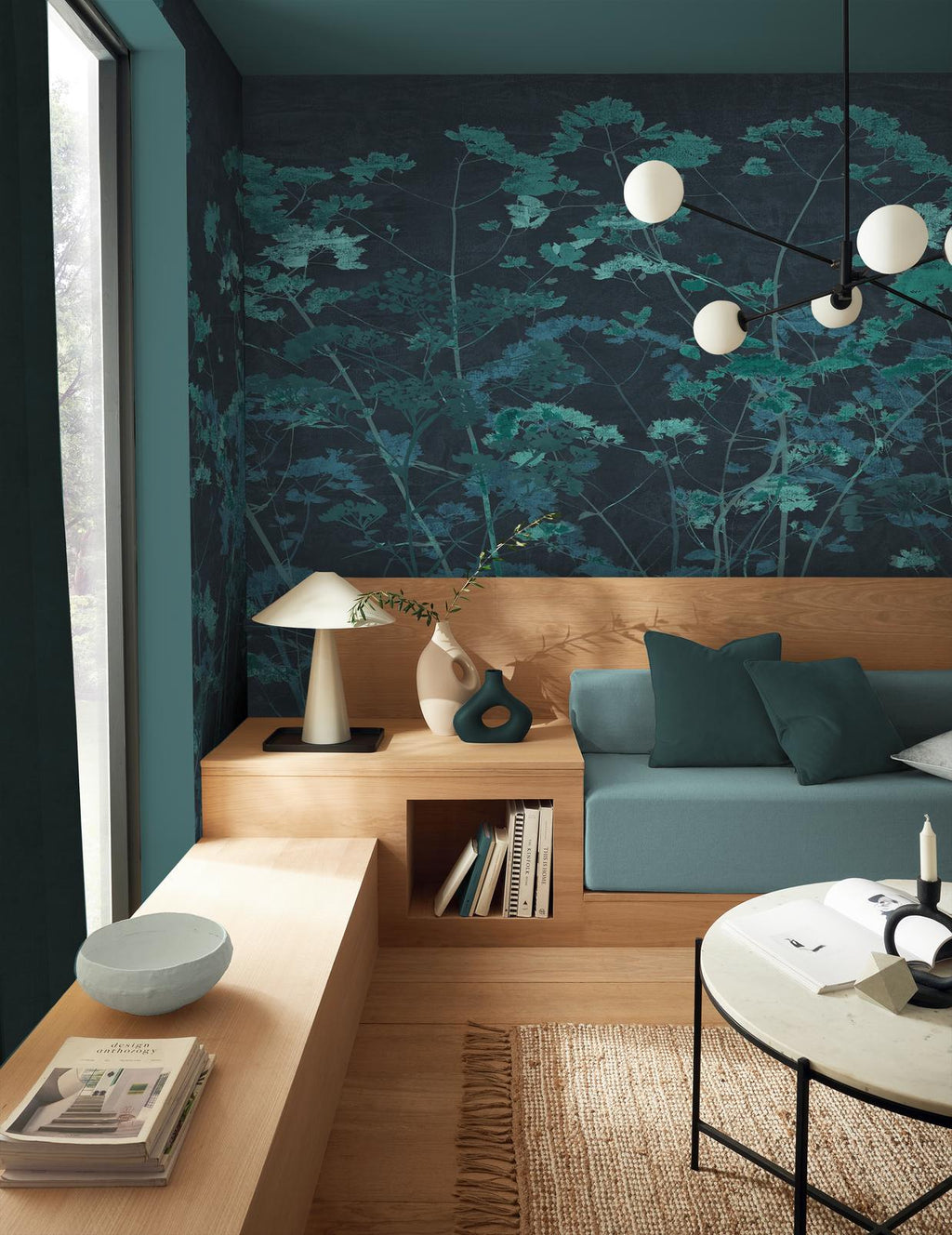 Flower Press Teal Bespoke Mural