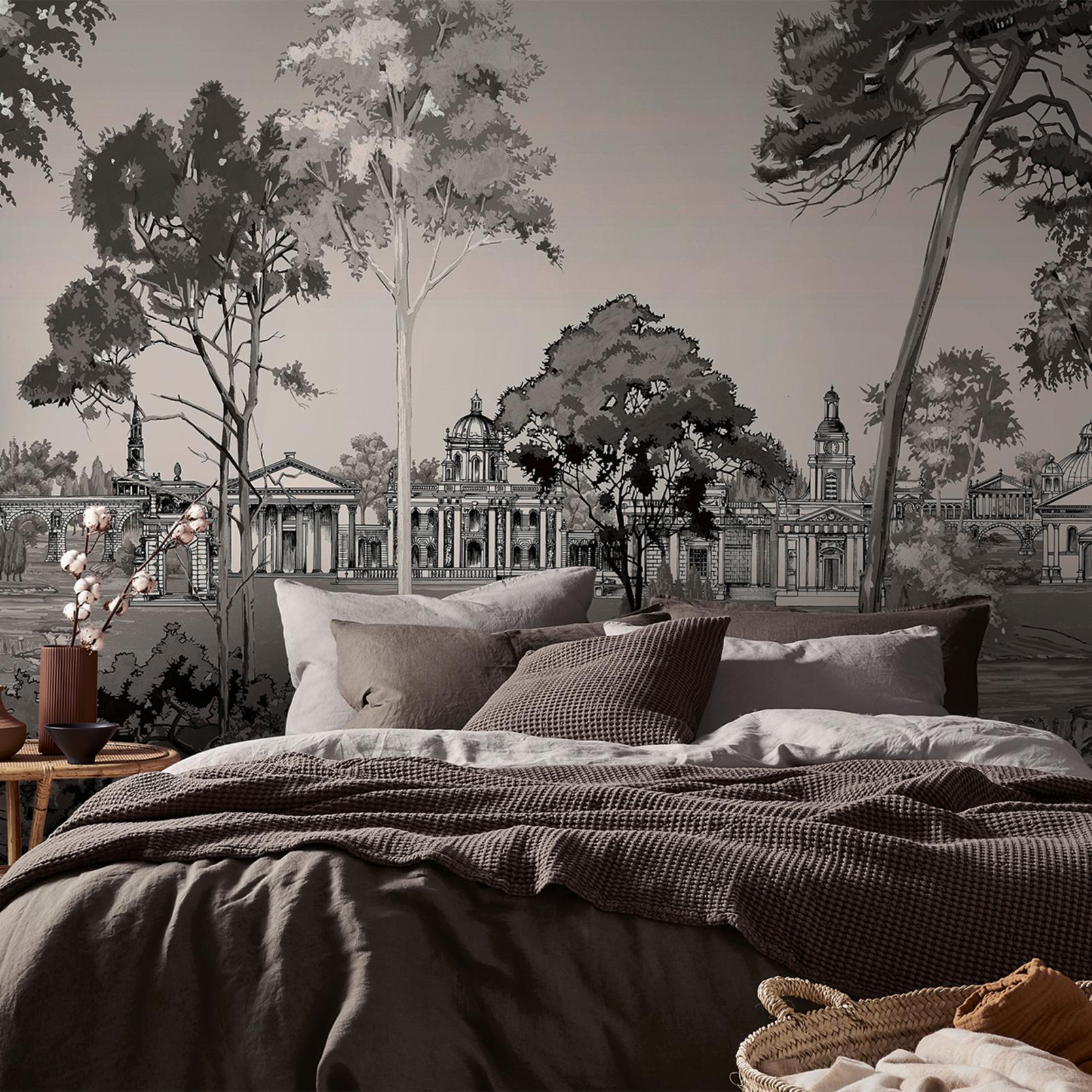 Stately Promenade Sepia Panoramic Bespoke Mural