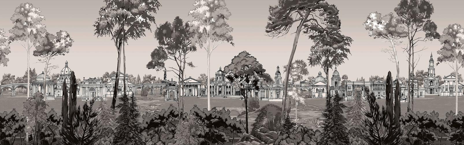Stately Promenade Sepia Panoramic Bespoke Mural