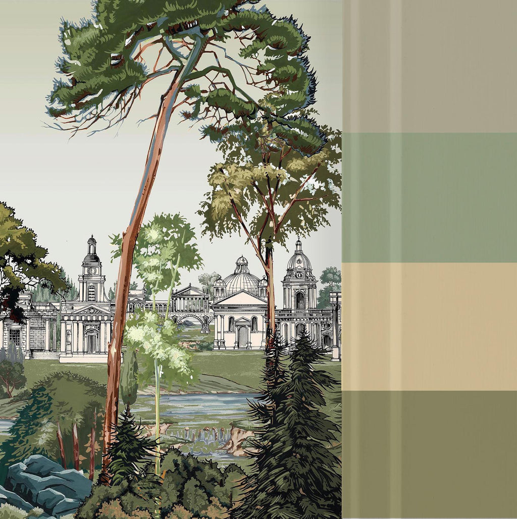 Stately Promenade Soft Green Panoramic Bespoke Mural