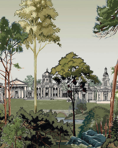 Stately Promenade Soft Green Panoramic Bespoke Mural