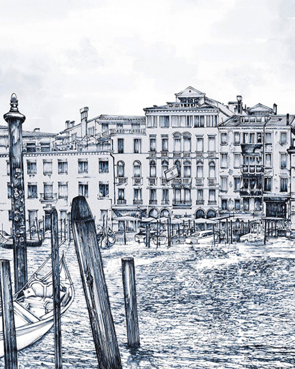 Old Venezia Blue Wash Panoramic Bespoke Mural