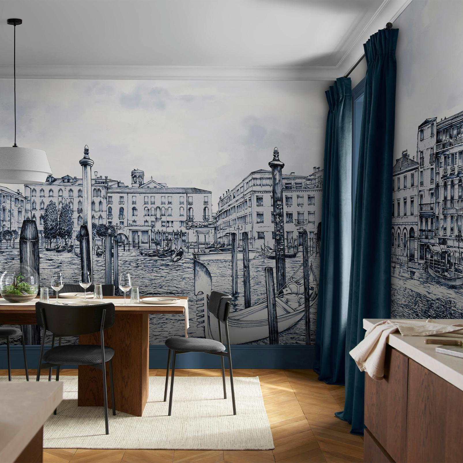 Old Venezia Blue Wash Panoramic Bespoke Mural