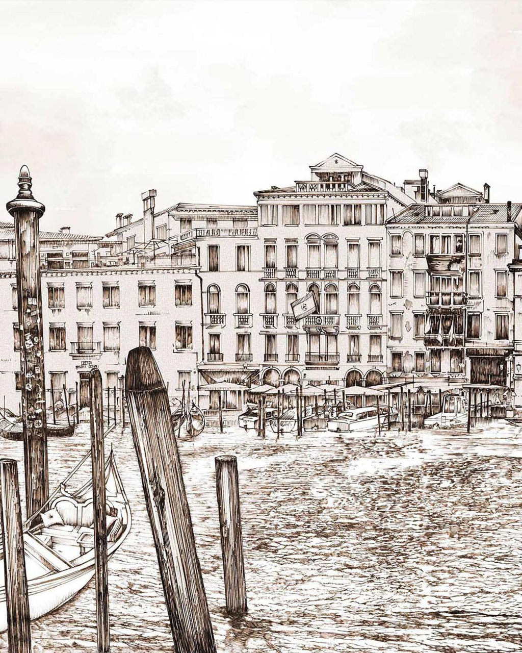 Old Venezia Sepia Panoramic Bespoke Mural