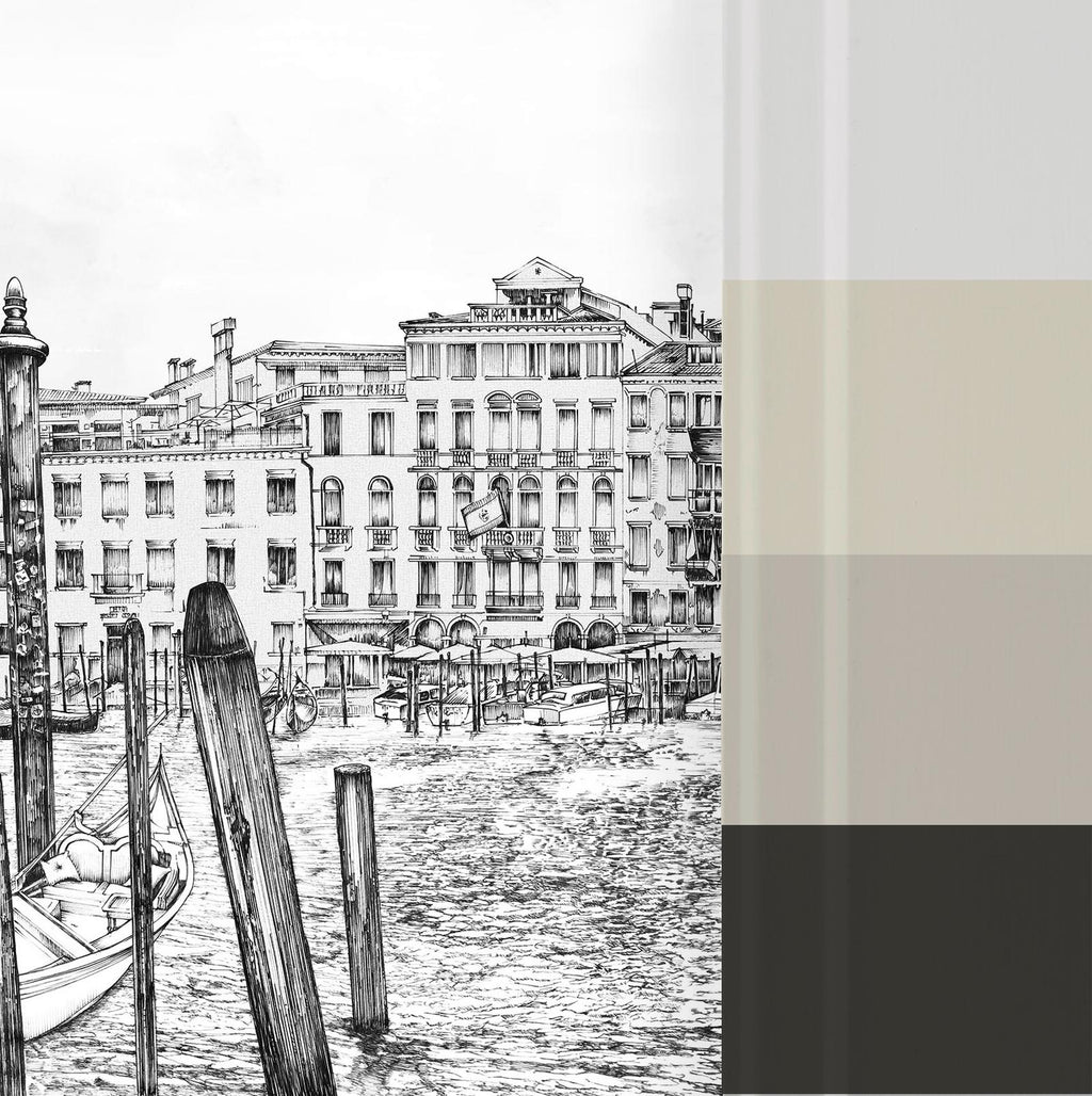Old Venezia Etching Panoramic Bespoke Mural