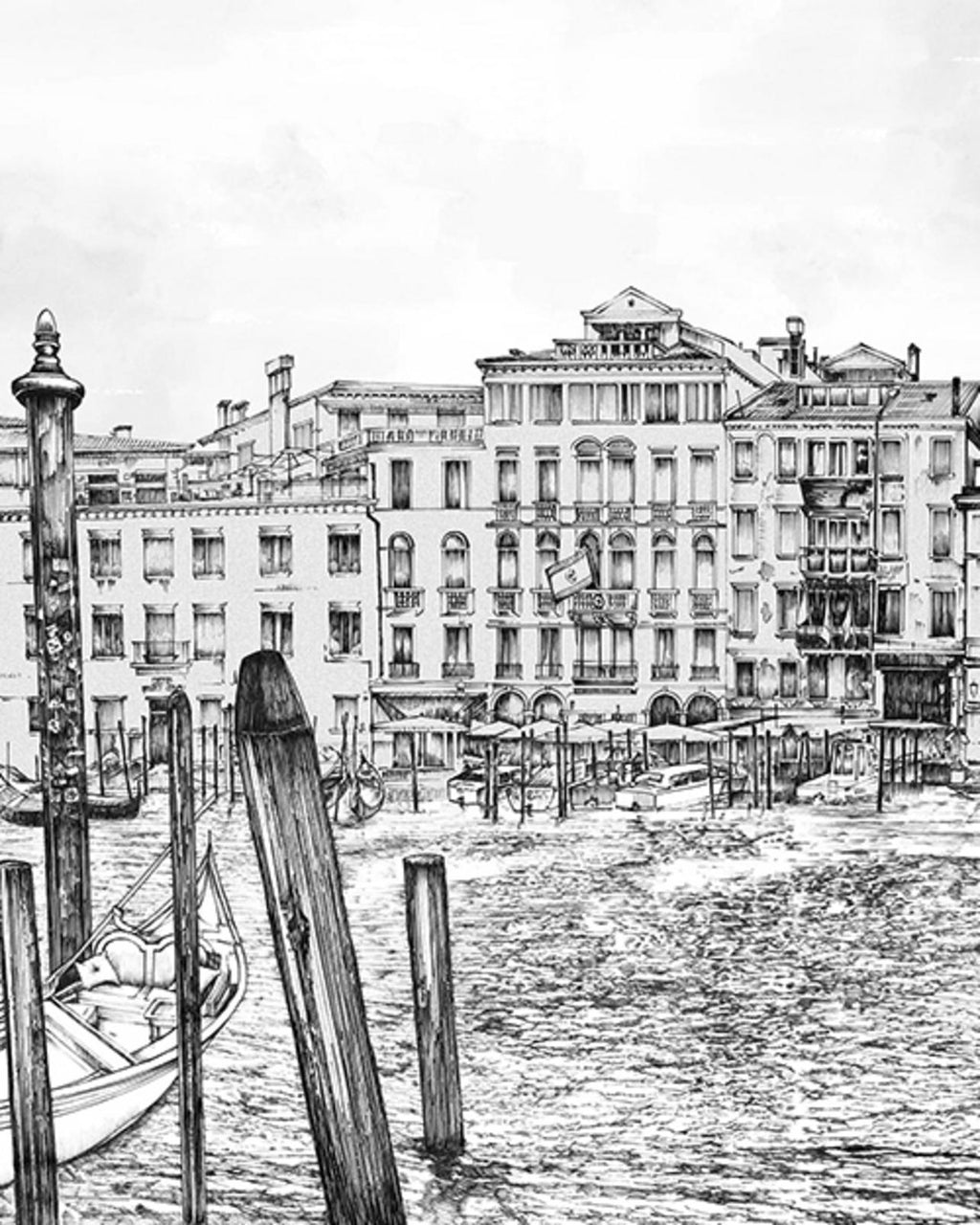 Old Venezia Etching Panoramic Bespoke Mural