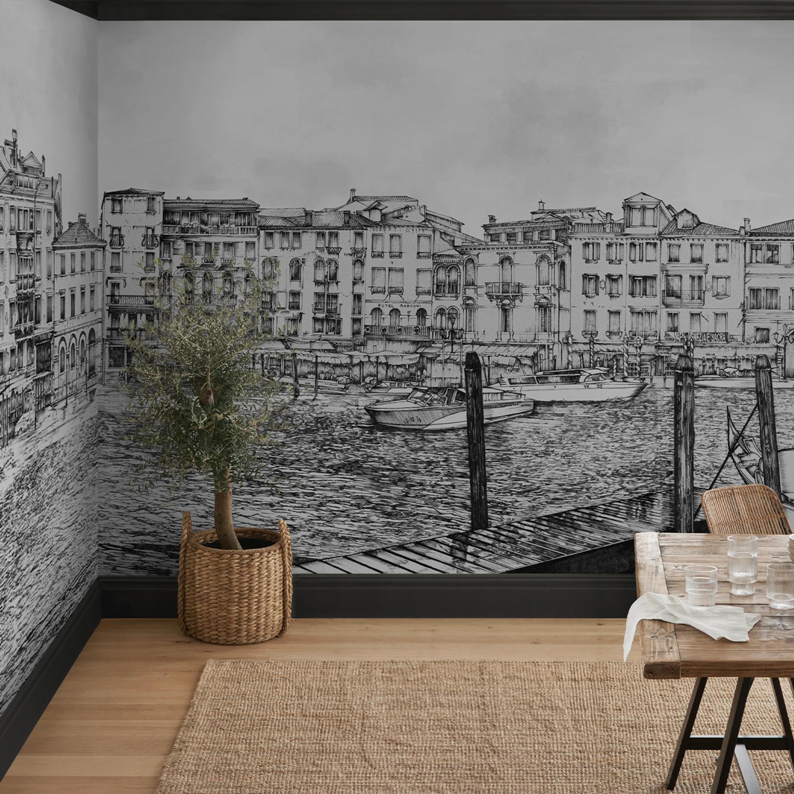 Old Venezia Etching Panoramic Bespoke Mural