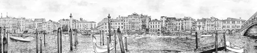 Old Venezia Etching Panoramic Bespoke Mural