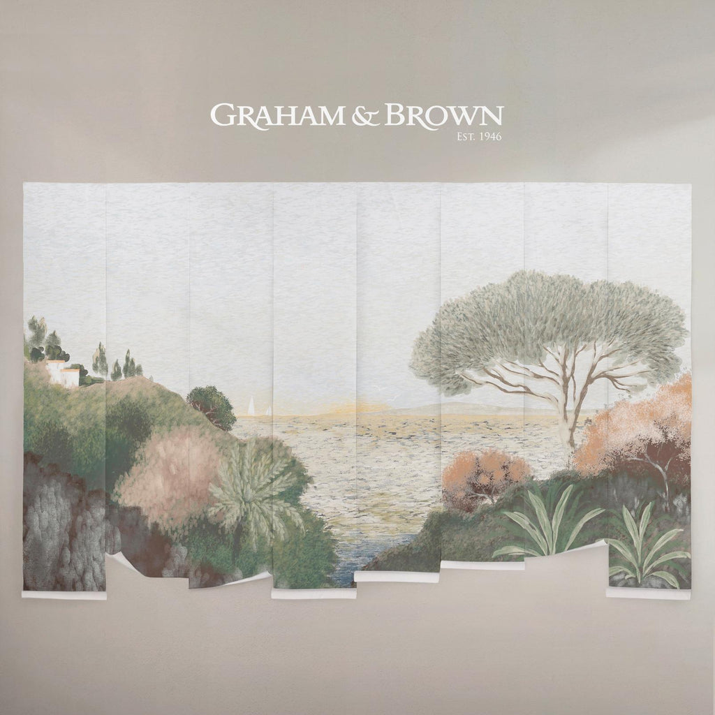 Coastal Horizon Green Muted Pinks Bespoke Mural