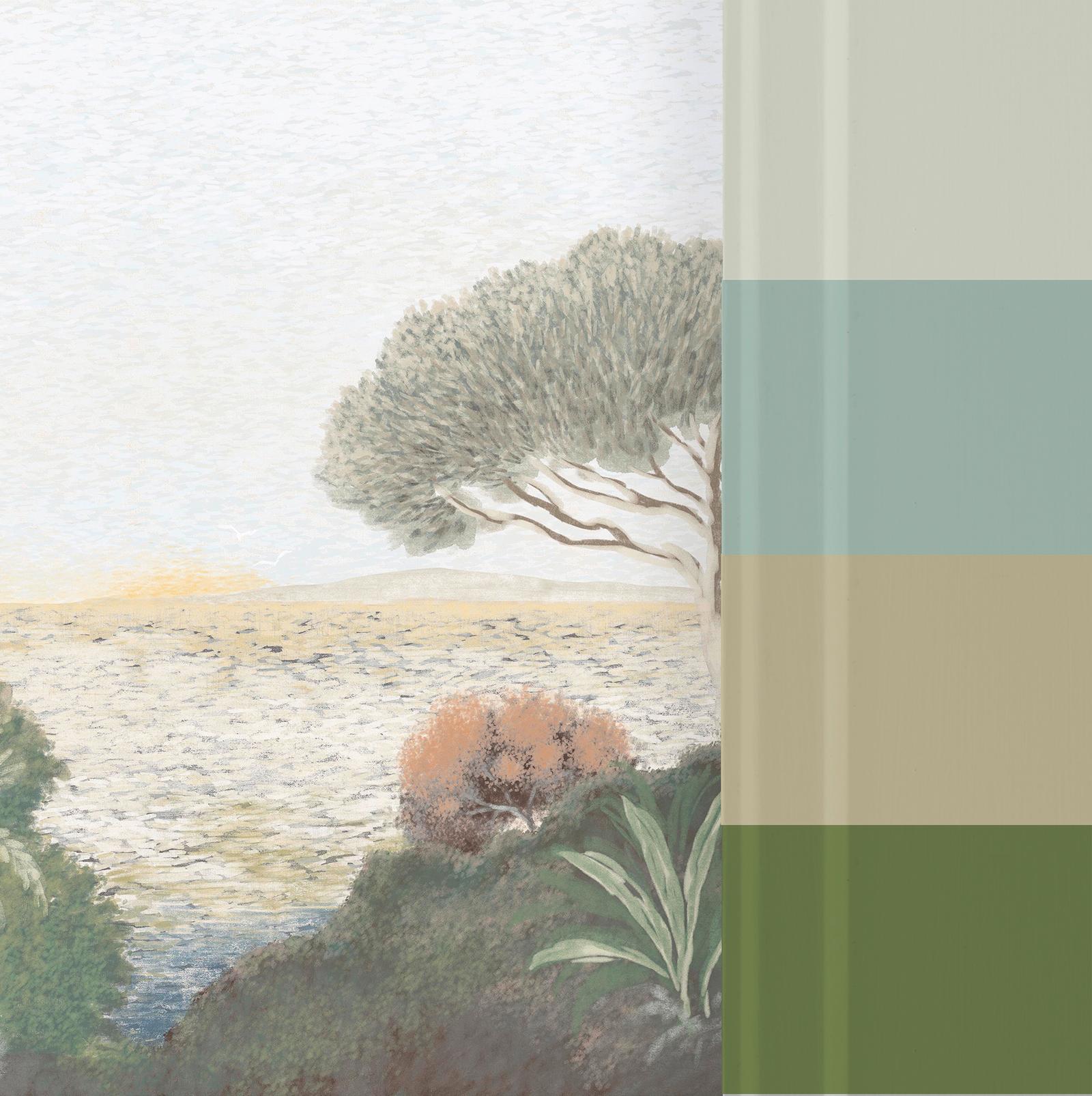Coastal Horizon Green Muted Pinks Bespoke Mural