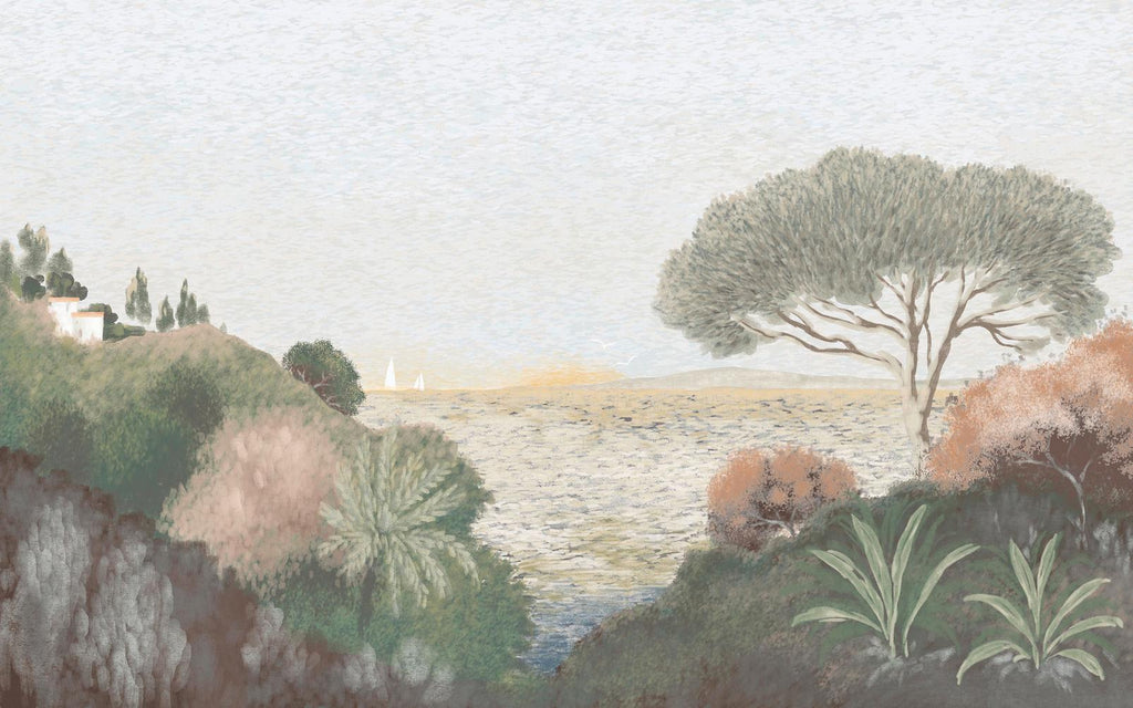 Coastal Horizon Green Muted Pinks Bespoke Mural
