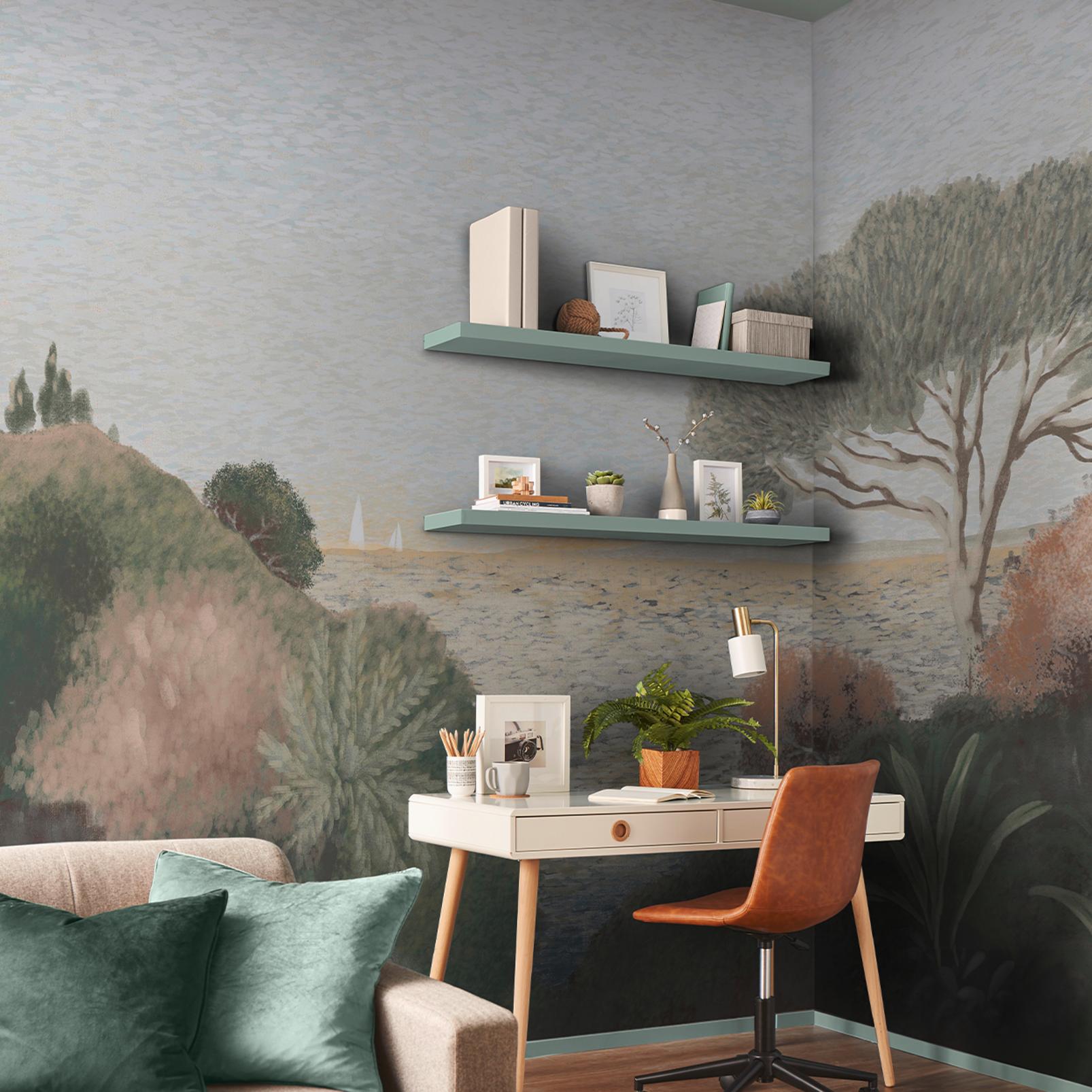 Coastal Horizon Green Muted Pinks Bespoke Mural
