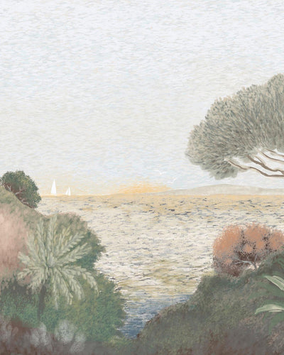 Coastal Horizon Green Muted Pinks Bespoke Mural