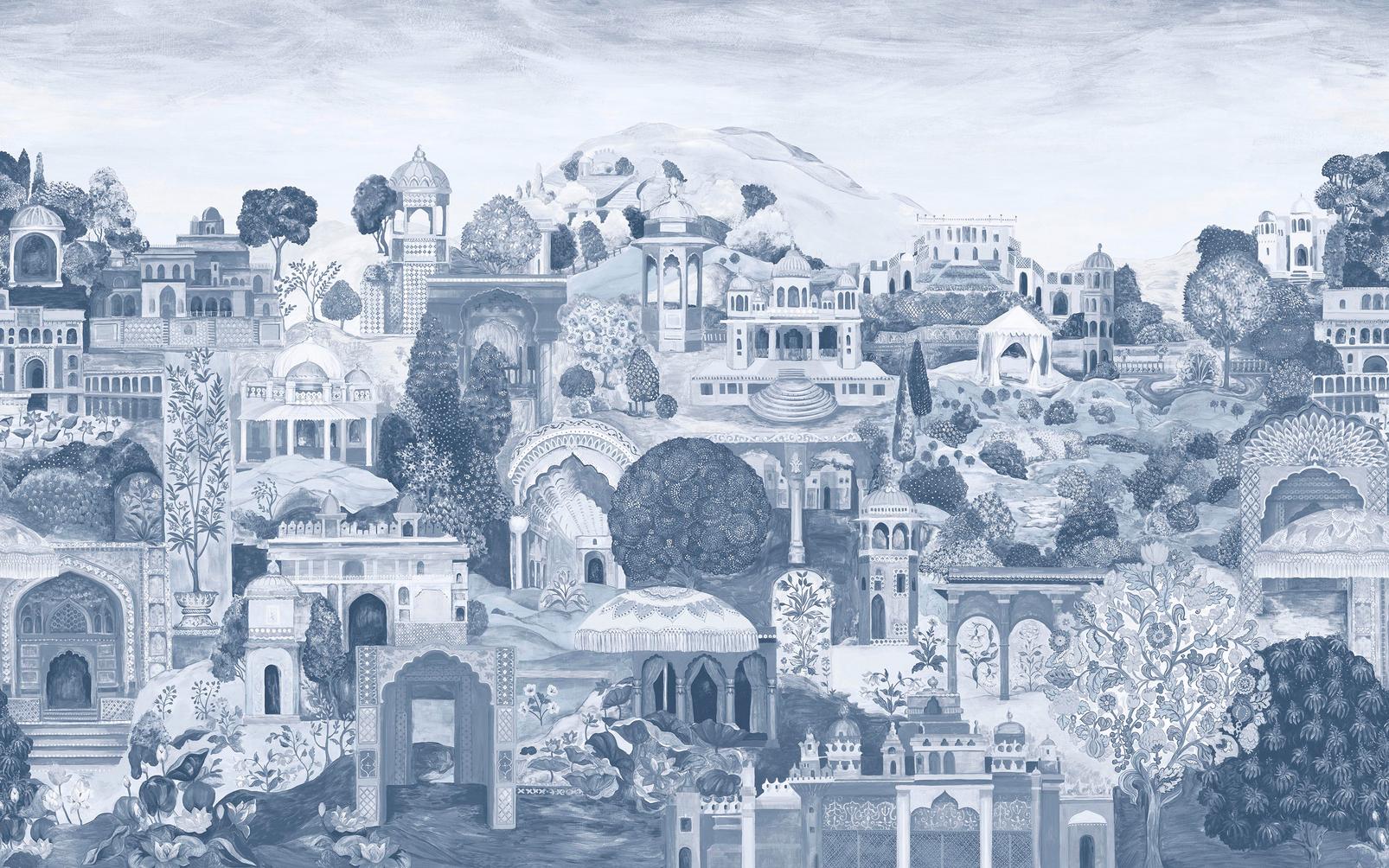 The Lost City Blue Wash Bespoke Mural