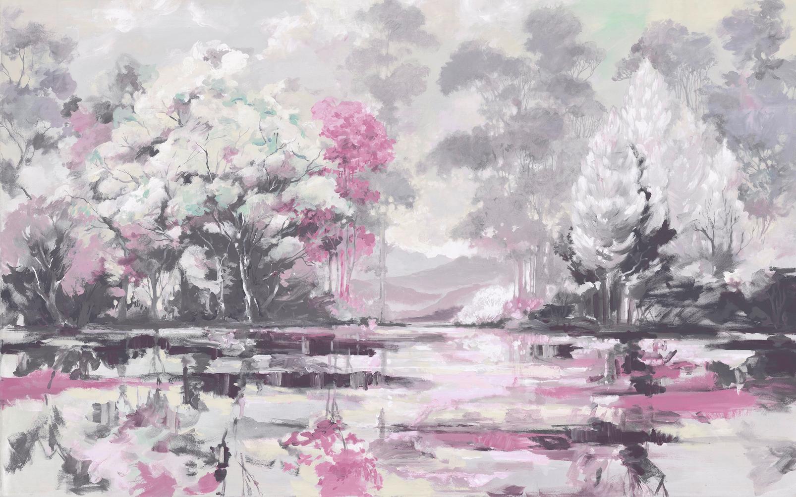 Painterlily Lake Pink Bespoke Mural