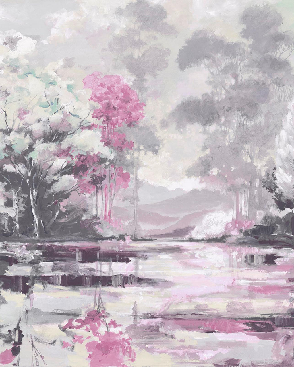 Painterlily Lake Pink Bespoke Mural