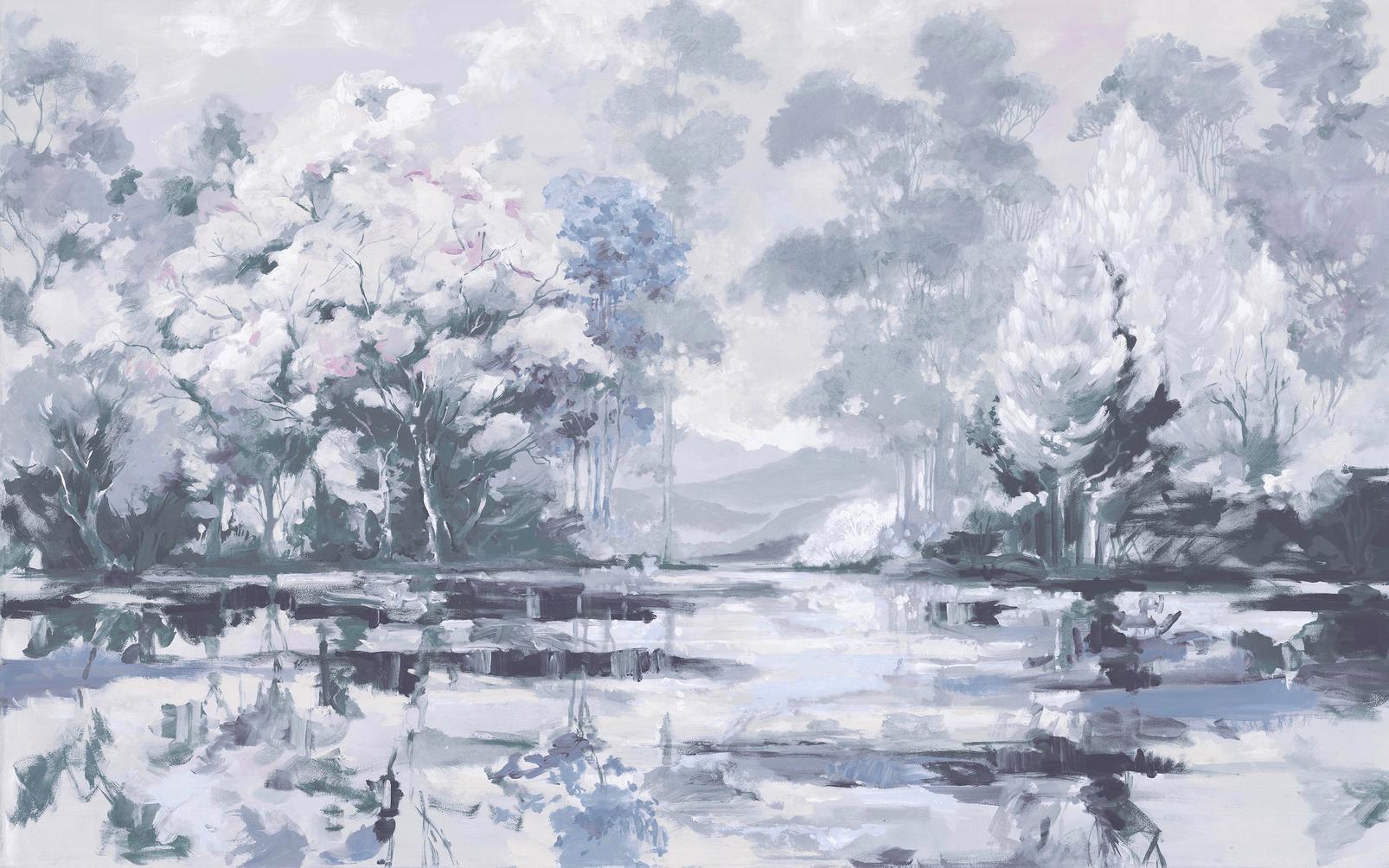 Painterlily Lake Soft Blue Bespoke Mural