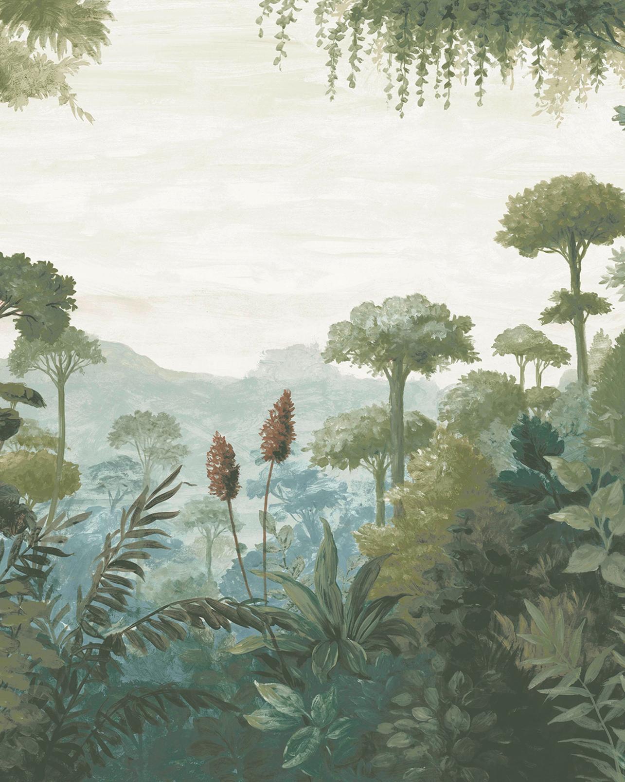 Jungle Vista Soft Green Bespoke Mural