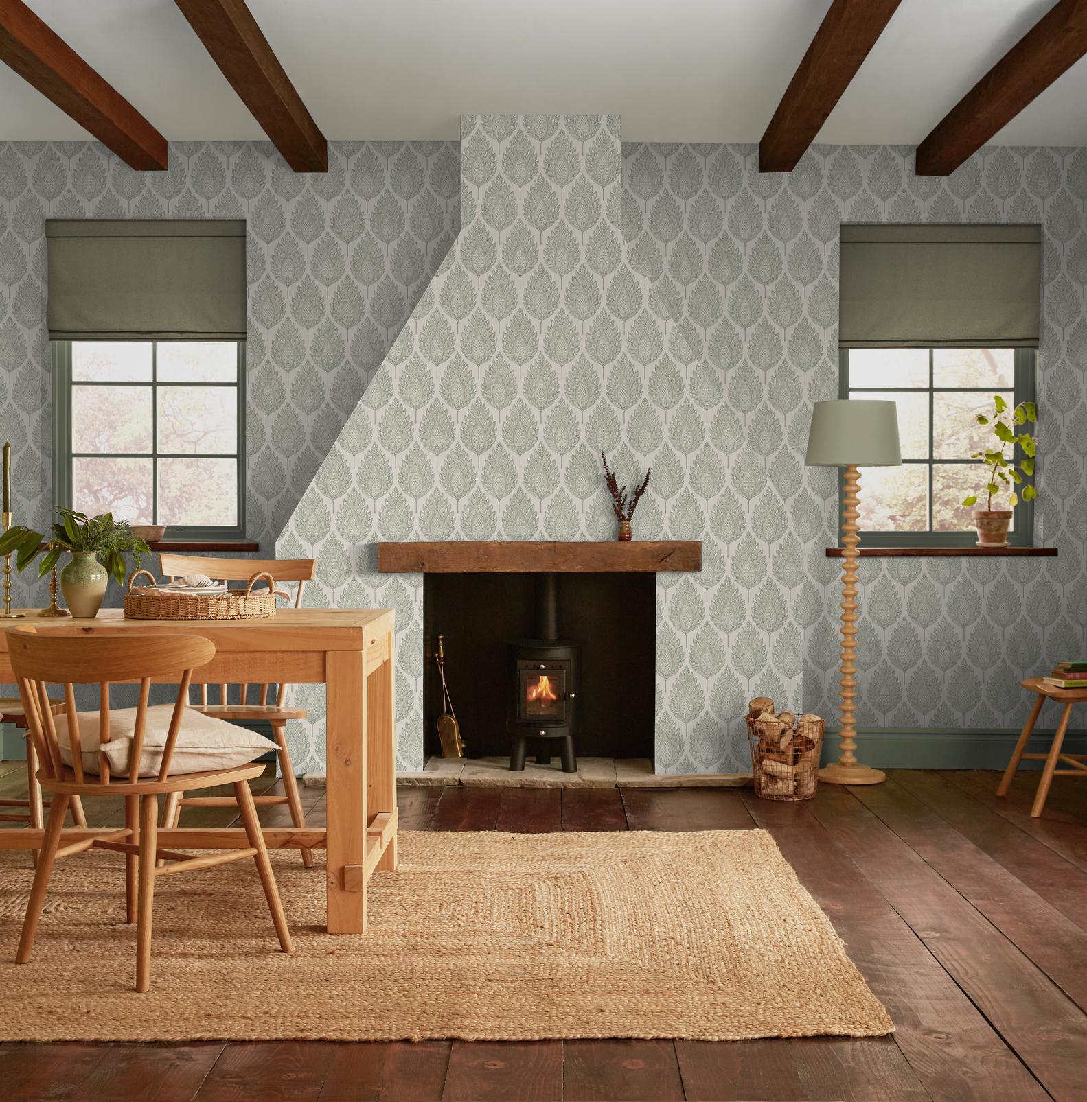 Flame Leaf Neutral  Wallpaper