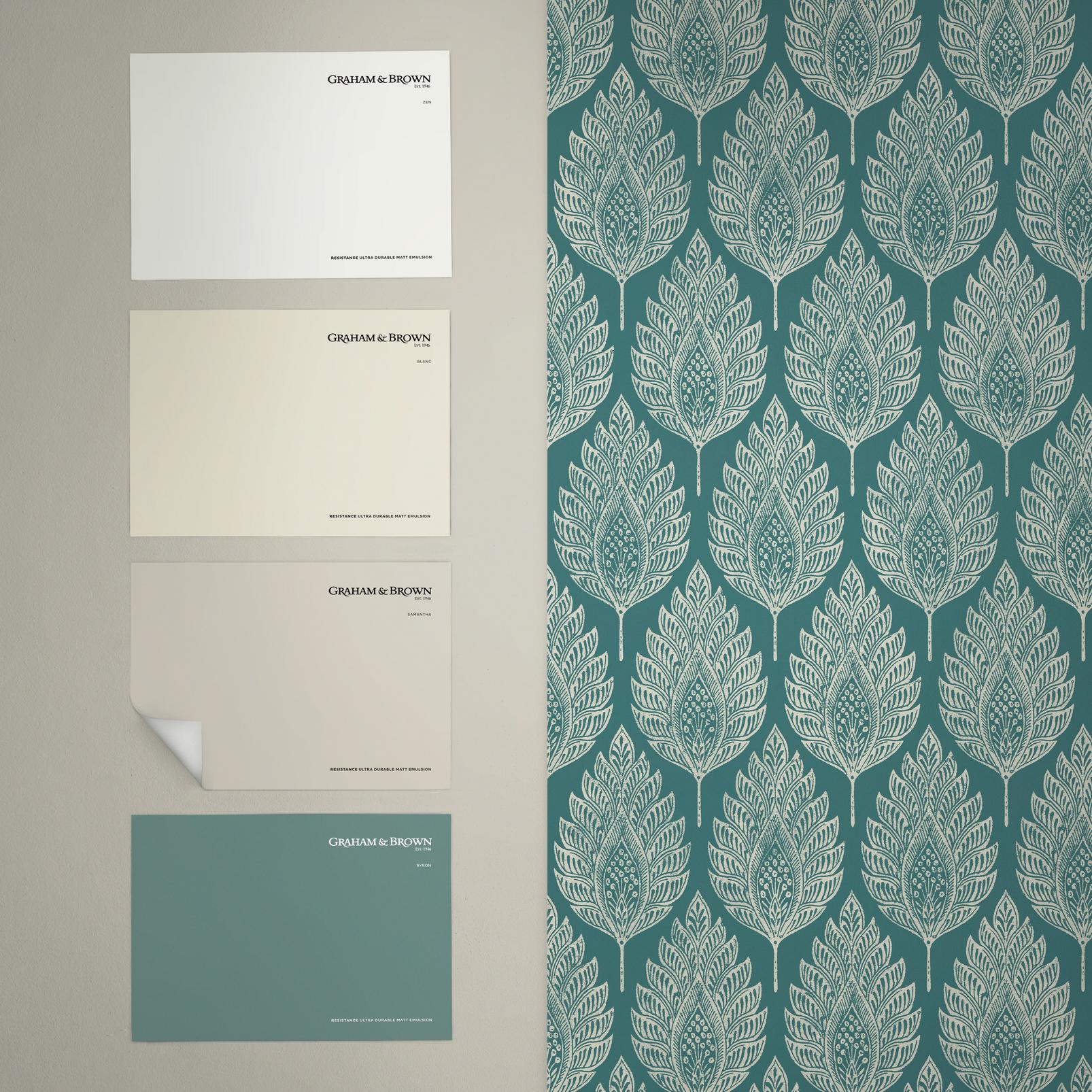 Flame Leaf Teal Wallpaper