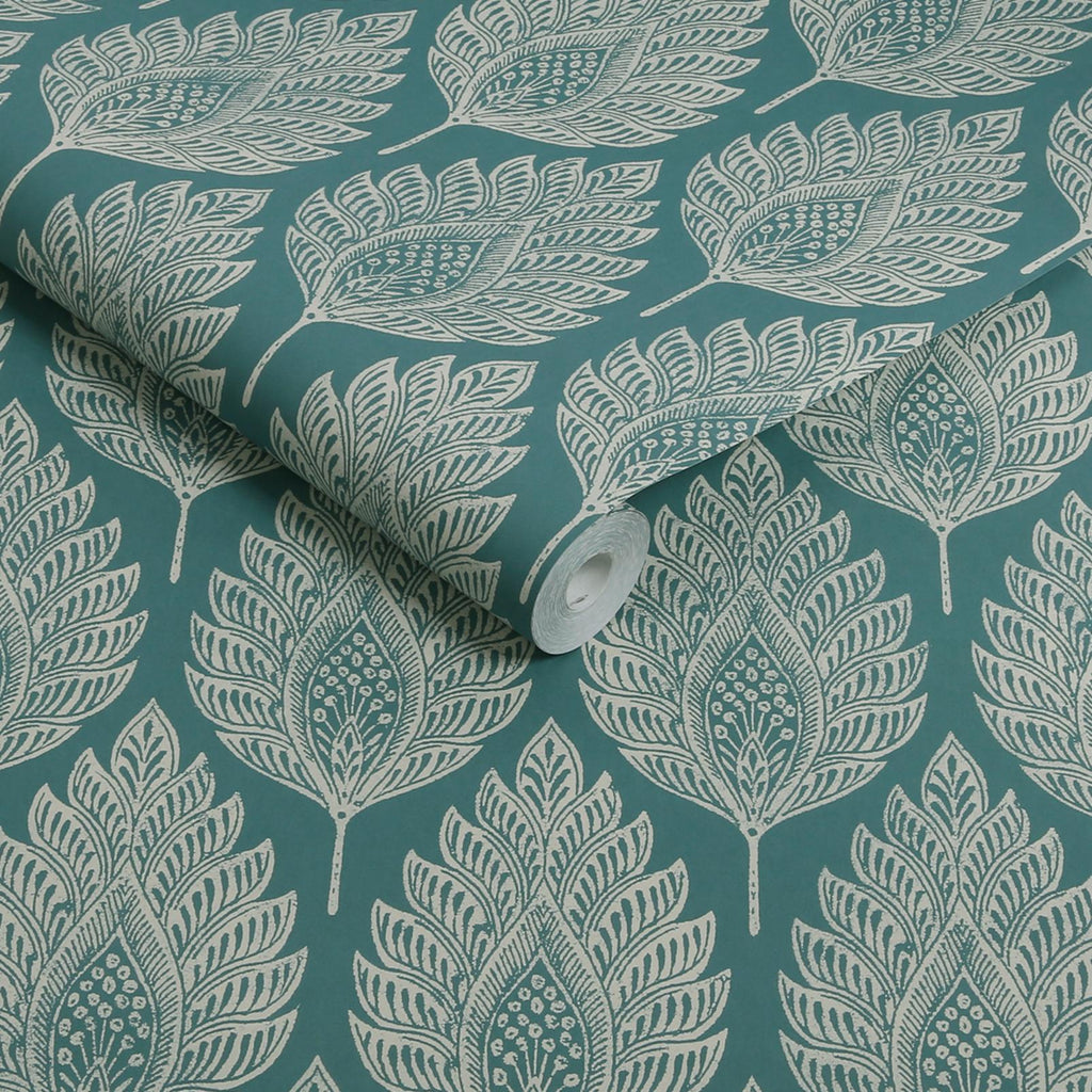 Flame Leaf Teal Wallpaper