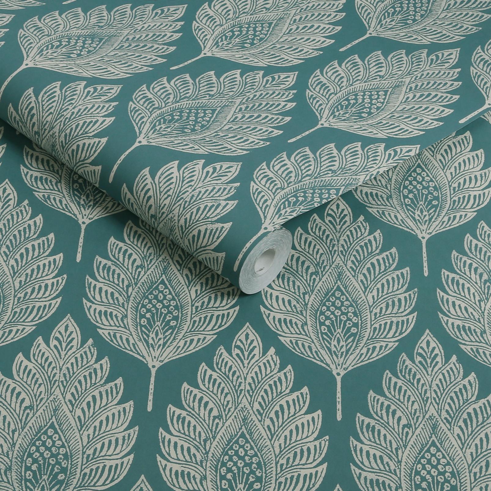 Flame Leaf Teal Wallpaper