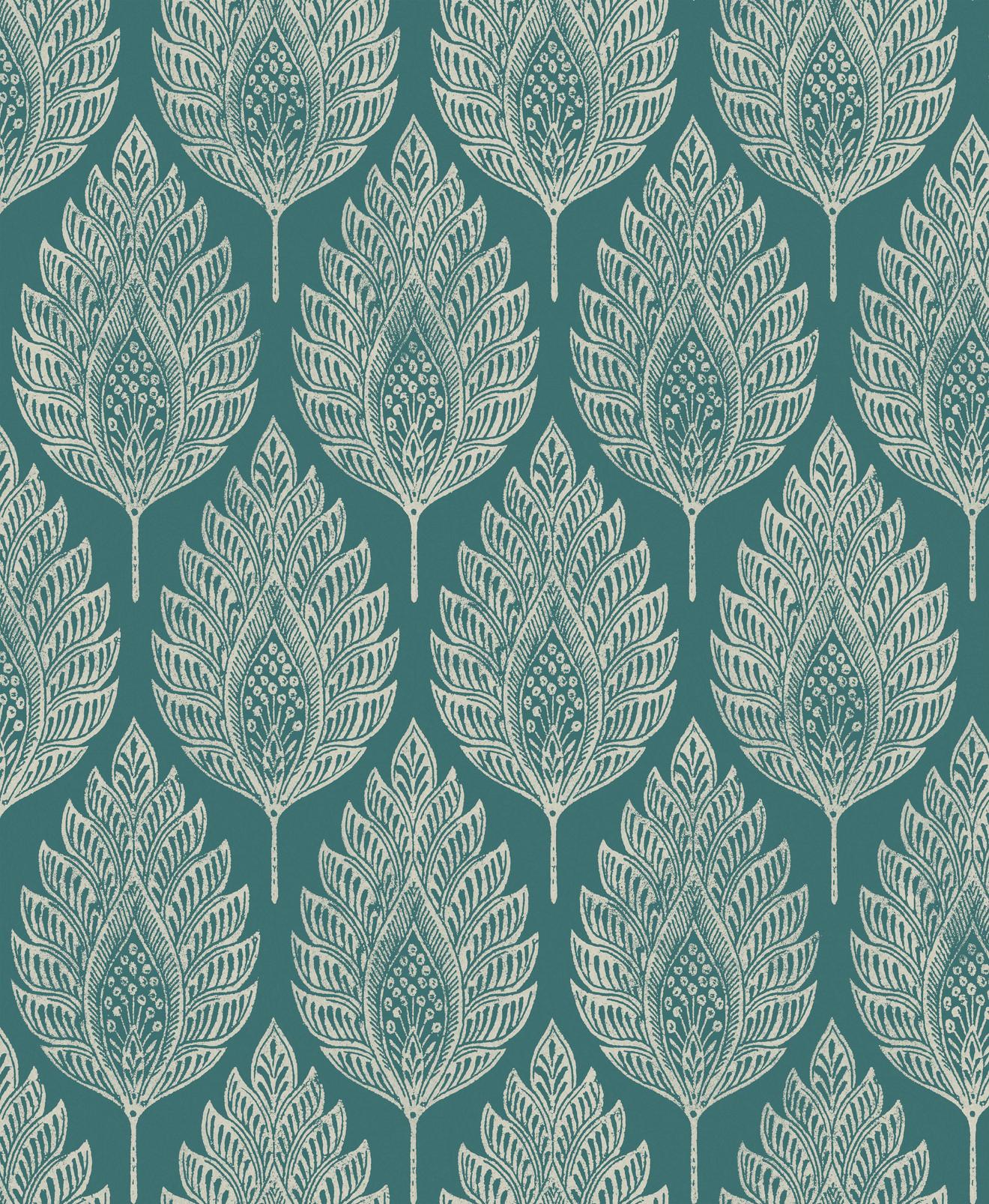Flame Leaf Teal Wallpaper